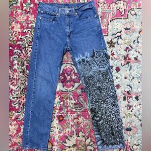 Custom Airbrushed Levi's Blue Jeans with Black Web Design